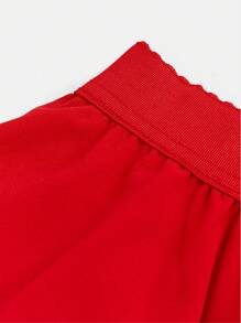 SHEIN Girlism 青少年女孩休闲编织分层裙子 - 紅色 - 查看 4