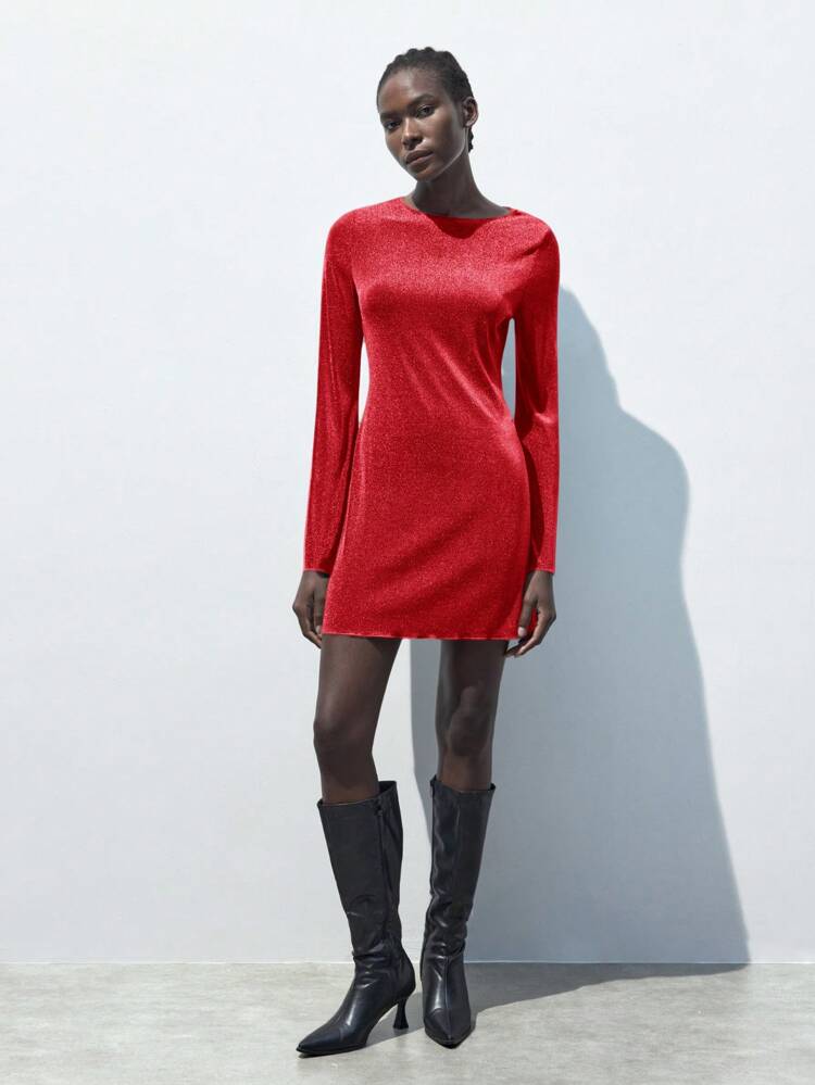 SHEIN Maija Spring And Summer New Red Glitter Women's Short Dress, Urban, Modern, Elegant, Sleeveless, Daily Casual Commuting, Suitable For Going Out On Vacation, Holiday Party, Wedding Date Wear Business Casual Women's Wear, Office Wear, Low-Key Old Money Style, Effortless Temperament, High-End Urban Commuting, The Same Style As The Editor-In-Chief Of The Magazine, Urban Social Vacation Party Wear, Charming, Low-Key And Durable Basic Style, Versatile And Not Picky Clothing, Street Fashion Wear, Clothing, Coffee Shop, Relaxed Wear