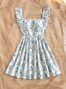 Soleia Women's Floral All Over Print Sleeveless Simple Elegant Dress - Blue - View 3