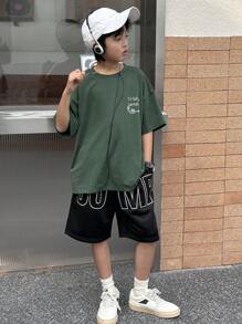 DAZY Tween Boy Letter Print Casual Simple Style Everyday Shorts,Back To School Clothes - Black - View 3