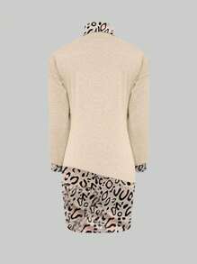 SHEIN LUNE Women Plain Color Block Stand Collar Long Sleeve Casual Short Mini Dress Fall Cloth For Women - Apricot - View 2