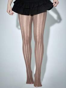 ROMWE Goth 1 par de medias vintage con patrón oscuro de corazón para todas las estaciones, de color marrón, para mujer