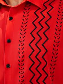 Manfinity Homme Áo sơ mi nam tay ngắn cài nút phía trước cỡ lớn, mặc hàng ngày - Đỏ - Xem 5