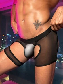 Men's Solid Mesh Patchwork Hollow Out Slim Fit Sexy Briefs