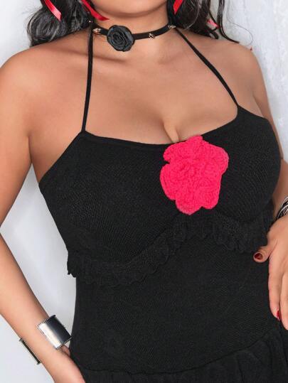 Kawaii Plus Size Vintage Sexy Rose Detail Layered Ruffle Collar Sweater Dress, Suitable For Valentine's Day