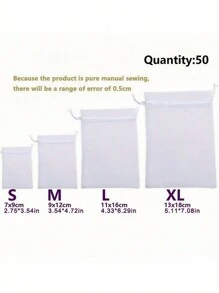 SHEIN 50/10Pcs Clear Gift Wrapping Bags, Various Sizes Suitable For Wedding, Party, Travel, Birthday, Anniversary Drawstring Organza Bags Gift Wrapping Bags, Suitable For Jewelry, Candy, Stationery And Other Small Items. Also Suitable For Decoration, Fruit Packaging And Pest-Proof Storage. Ideal For Parties And Dining Occasions, Perfect For Holiday Gifting-White