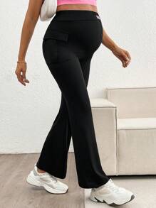 SHEIN Pantalones casuales de unicolor de embarazo, ajuste delgado con bolsillos, para uso diario