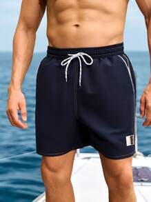 Manfinity Swimmode Pantalones cortos de playa para hombre con bloque de color, cordón ajustable y bolsillo parche