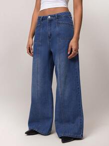 Forever 21 女式简约前口袋宽松休闲牛仔裤 - 藍色 - 查看 6