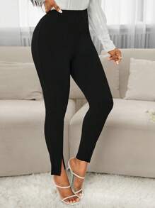 SHEIN Lady Pantalones elegantes de mujer de unicolor de corte delgado y bajo con dobladillo dividido, ideales para uso diario