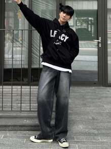 DAZY 男士宽松口袋休闲牛仔裤，简约设计 - 藍色 - 查看 6