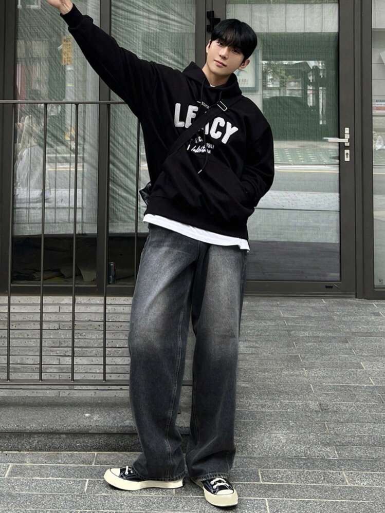 DAZY 男士宽松口袋休闲牛仔裤，简约设计 - 藍色 - 查看 6