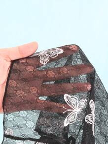 Teen Girl Minimalist Butterfly Pattern Lightweight Cover Up, Casual Vacation - Black - View 5