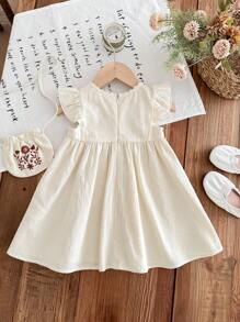 LMoss Kids LMoss Baby Girl Woven Embroidered Round Neck Ruffle Hem Dress With Diagonal Shoulder Bag,Sisters Outfit,Suitable For Spring And Summer