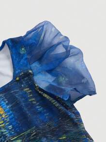 SHEIN MOD Artistic Series, Van Gogh "Starry Night Over The Rhône" Print Shirt, Retro Vintage - Blue - View 10