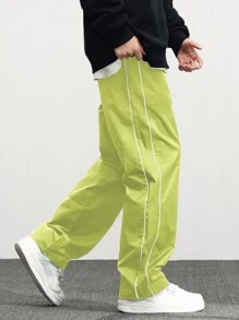 Manfinity Hypemode Loose Men's Letter Patched Detail Contrast Piping Drawstring Waist Pants - Green - View 3