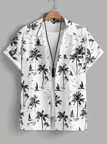 Manfinity RSRT Men Plant Print Front Button Casual Short Sleeve Top And Shorts Set - White - View 5