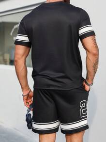 Manfinity Homme Plus Size Men's Round Neck Digit Printed Casual Basketball T-Shirt And Shorts 2 Pieces Set - Multicolor - View 2