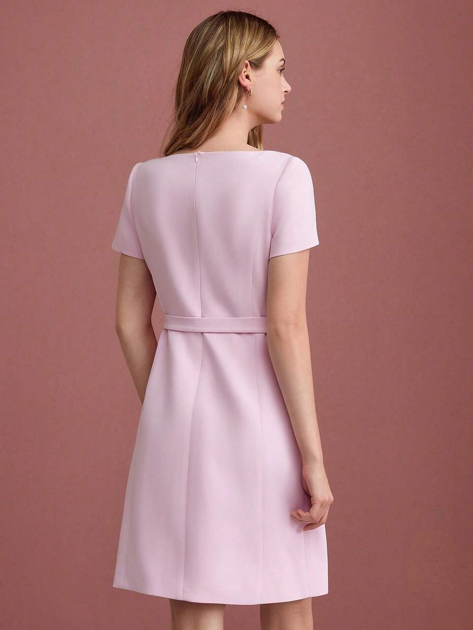 MOTF WOMEN'S SHORT PINK WAIST BELT DECOR MINI DRESS