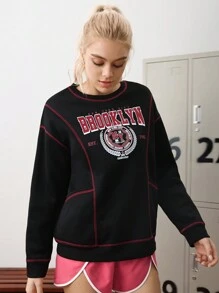 Cheerettes Hanorac cu mânecă lungă cu imprimeu cu litere, cu căptușeală termică, cu pulover grafic