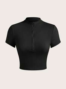 SHEIN EZwear Set de 3 camisetas de manga corta con cuello de pico y cierre de mujer de unicolor ajustadas - Multicolor - Ver 7