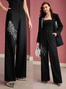 MOTF PREMIUM SEQUIN BEADED TAILORED PANTS - Black - View 7
