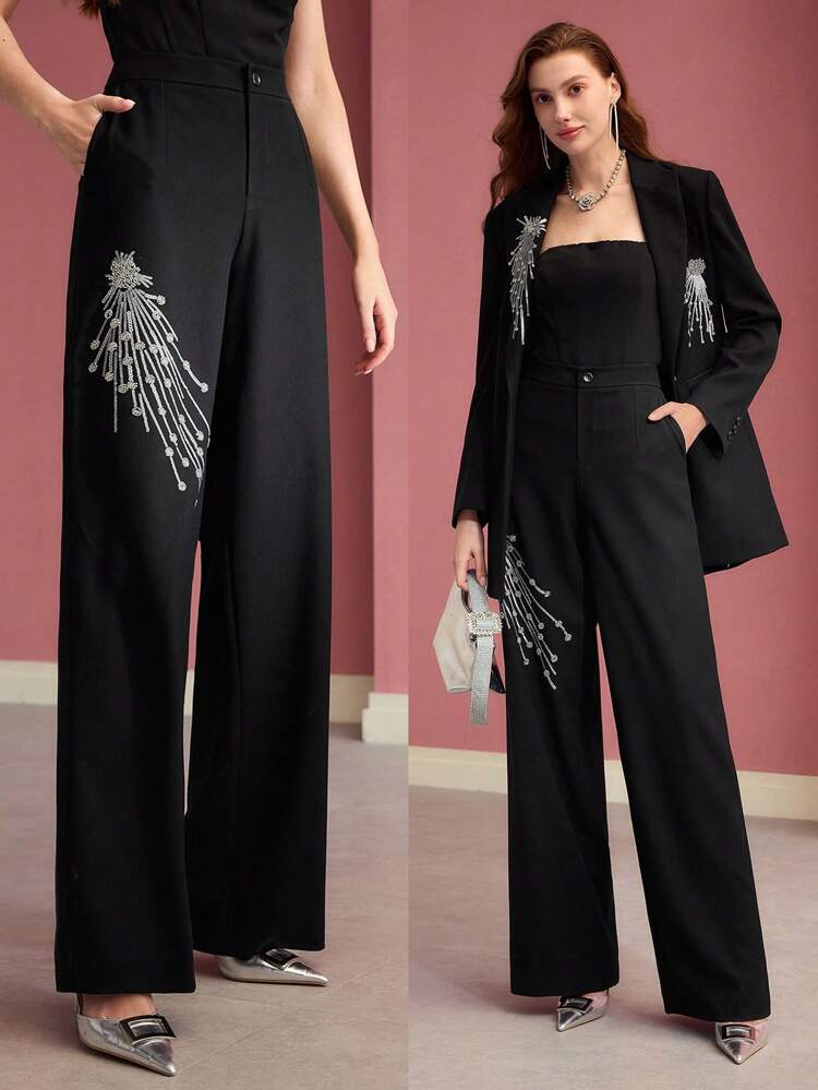 SEQUIN BEADED TAILORED PANTS