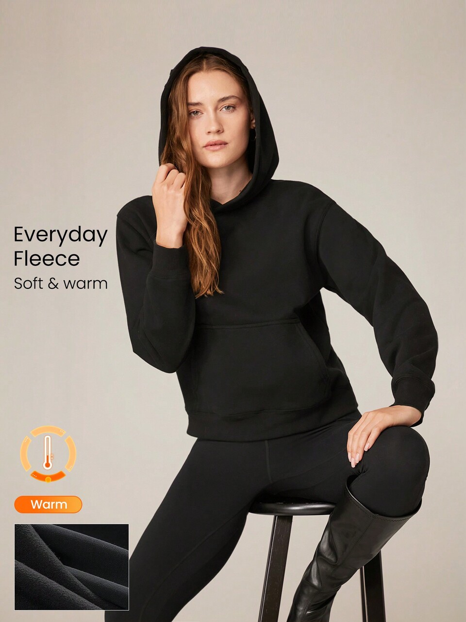 Everyday Fleece Regular Ribbed Trim Hoodie Sweatshirt With Kangaroo Pocket Daily Casual Fall Winter