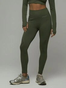 Musera Sport High Waisted Seamless Logo Activewear Leggings Workout Hiking Women Gym Fitness - Army Green - View 2