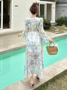 DAZY Women's Floral Print Tie-Up Midi Dress