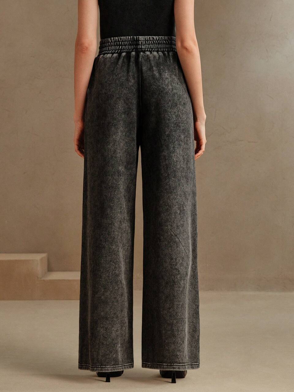 Women's Sand Washed Heavy Craft Luxurious Hot Stamping Diamond Drawstring Sweatpants,Black N White,Summer,Casual,Date Autumn Winter Back To School