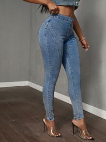 Slaydiva Jeans ajustados de corte ceñido con cremallera en la espalda, para uso casual diario