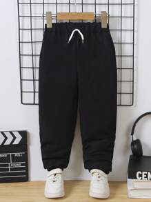 SHEIN Genkimix Kids 男孩休閒束口工裝長褲，黑色，適合上學穿著，讓男孩在春夏秋冬保持時尚舒適 - 黑色 - 查看 2