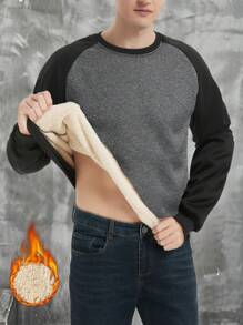 Manfinity Homme Men's Solid Color Patchwork Crew Neck Long Sleeve Casual Pullover Sweatshirt - Dark Grey - View 3