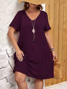 EMERY ROSE 大码休闲纯色双口袋连衣裙乡村女装春季服装女装夏季服装波西米亚风女装