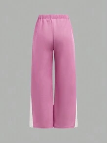 SHEIN Tween Girls Loose Sporty Casual Hooded Sweatshirt & Contrast Color Sweatpants 2pcs Set - Multicolor - View 7