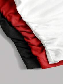 SHEIN Girlism 3-Piece Teen Girl Solid Color Crew Neck Ruched Long Sleeve T-Shirt Set, Lined For Added Warmth - Red - View 4