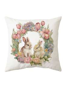 4个装复活节可爱兔子枕套 单面高清印花枕套 客厅沙发装饰枕 卧室装饰枕 酒店宾馆枕芯（不含芯） - 彩色 - 查看 3