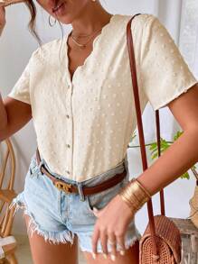 Breezaya Blusa para mujer con acabado de volantes y estampado de lunares suizos
