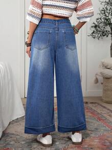 SHEIN LUNE 女式前扣口袋宽松休闲简约牛仔裤 - 藍色 - 查看 2