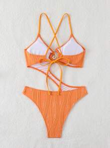 Swim SXY Maillot de bain une pièce sexy pour femmes Springbreak, à bretelles fines, avec texture orange et découpes. Idéal pour l'été et les vacances à la plage