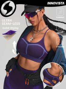 Innovista Women Activewear Seamless Sports Spaghetti Strap Bra, High Elastic Push Up & Support Sport Gym Top, Breathable & Dry Fit Dynamic Print Workout Offits, Fitness, Outdoor, Cycle, Bike, Running, Strength, Cardio, Yoga, Boxing, Party, Festival, Versatile.Tank, Vest.Purple, Underwear, Base Layer, Autumn, Bathing Suits, Valentine's Day