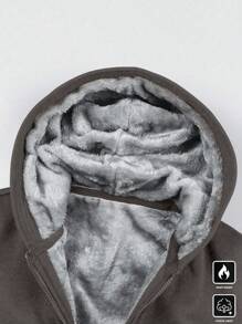 Manfinity Homme Chaqueta casual de invierno con cremallera frontal, con capucha y bolsillos para hombres de talla grande