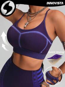 Innovista Women Activewear Seamless Sports Spaghetti Strap Bra, High Elastic Push Up & Support Sport Gym Top, Breathable & Dry Fit Dynamic Print Workout Offits, Fitness, Outdoor, Cycle, Bike, Running, Strength, Cardio, Yoga, Boxing, Party, Festival, Versatile.Tank, Vest.Purple, Underwear, Base Layer, Autumn, Bathing Suits, Valentine's Day