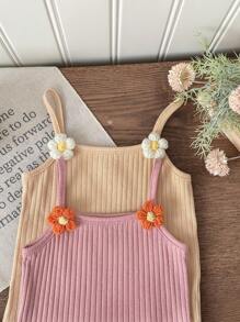 LMoss Kids Young Girl Knit Solid Color 3D Floral Camisole Set - Multicolor - View 5
