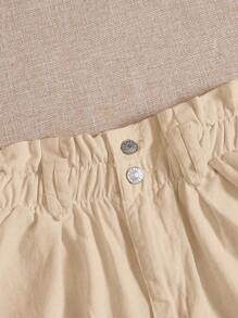 Breezaya 女士前扣口袋简约牛仔短裤，休闲日常穿着 - 杏色 - 查看 4