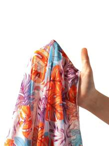 SHEIN Swim Vestido pareo con estampado de hoja grande tropical y colorido, con cordón en el centro para mujer - Multicolor - Ver 8