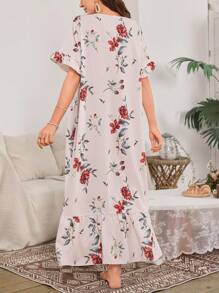 Ruffle Edge Patchwork Floral Print Long Nightgown - Multicolor - View 2