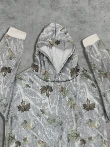 SHEIN EZwear 女士树叶印花长袖休闲宽松连帽卫衣，适合毕业季、返校季、教师节等场合，秋季返校套头衫。 - 彩色 - 查看 5