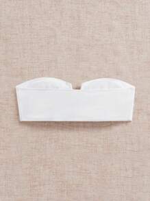 SHEIN Swim Summer Vacation Ruffled V-Neck Bustier Swimwear Top - White - View 2